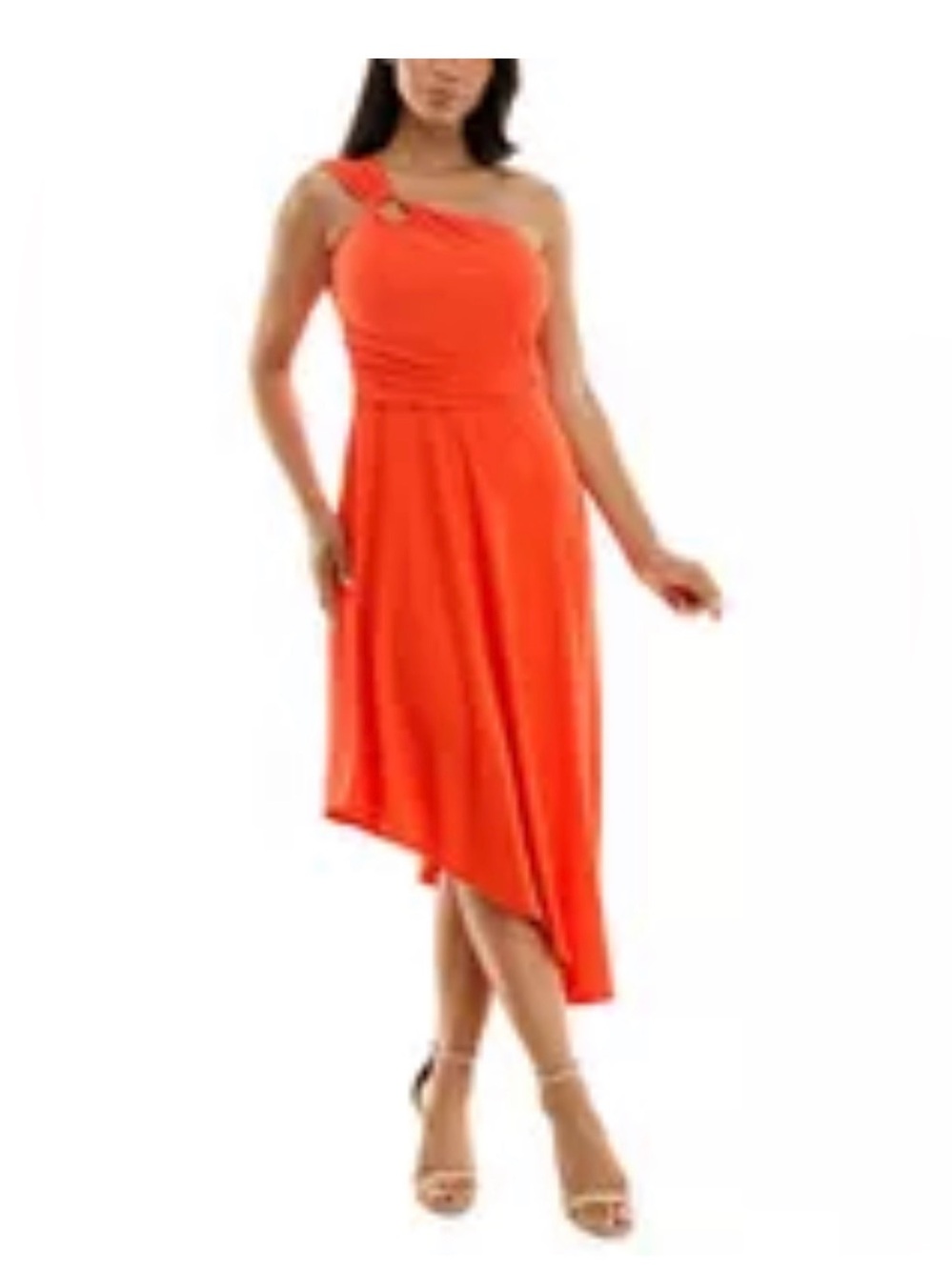 Premier One-Shoulder Asymmetric Orange Midi Dress